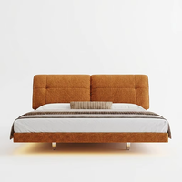Lit flottant de luxe italien moderne avec éclairage d'ambiance LED intelligent - Cadre de lit Queen en tissu texturé haut de gamme - Vente en gros