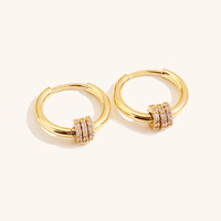 Boucles d'oreilles créoles épaisses et élégantes en argent sterling 925 hypoallergénique, plaqué or 18 carats avec diamants ronds, idéales pour femme (cadeau)