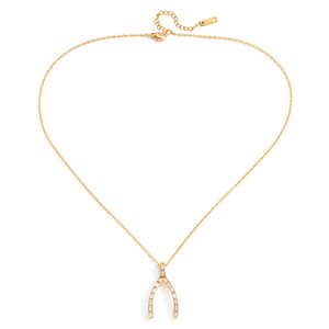 สร้อยคอจี้รูปกระดูกอธิษฐาน ชุบทอง 18K ประดับเพชรซิร์คอน ดีไซน์แบบฝังเพชร เหมาะสำหรับใส่ทุกวัน สำหรับผู้หญิง - Product Image 5