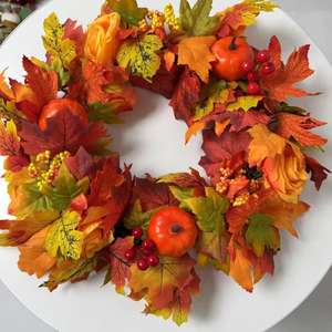 Promoción: Corona de la Cosecha de Otoño con Simulación de Explosión, Decoraciones de Hojas de Arce y Calabaza para Halloween - Product Image 2