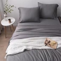 Ensemble de literie en bambou 4 pièces, housse de couette unie tissée simple couleur anthracite, certifiée Oeko-TEX, taies d'oreiller hypoallergéniques