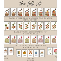 Jeu de tuiles de mahjong transparentes rouges café The Fall, 3 couches, tuiles de mahjong automnales rêveuses, The Humble Oak Mahjong