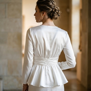 Blusa de seda elegante con lazo en el cuello, de alta calidad, nueva, al por mayor, blusa de seda de manga larga para mujer - Product Image 3