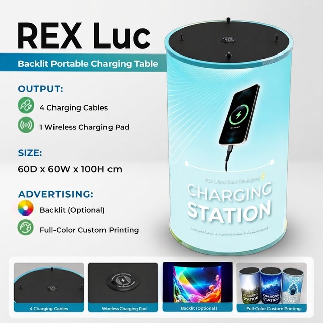Y2Power Backlit Portable Charging Table Hydraulic Lifting PD20W Retractable Data Blocking Cables Custom Charging Station