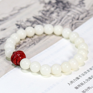 สร้อยข้อมือเมล็ดโพธิ์หยกขาว 8.5 มม. พร้อมจี้รูปสัตว์ประจำราศีงู สำหรับผู้ชายและผู้หญิง สวมใส่ได้ทุกวัน สไตล์เครื่องประดับชาติพันธุ์ - Product Image 3
