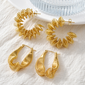 NUEVOS Pendientes de Acero Inoxidable Chapados en Oro de 18k, Resistentes al Deslustre, Impermeables, con Diseño de Espiral para Mujer - Product Image 2