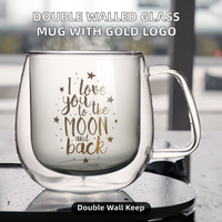 Mug à café en verre borosilicate à double paroi, moderne, écologique, personnalisé, luxe, doré, transfert thermique haute température
