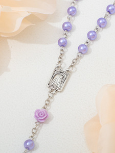 Rosario <span class=keywords><strong>de</strong></span> Perlas <span class=keywords><strong>de</strong></span> Cristal con Cuentas <span class=keywords><strong>de</strong></span> la Virgen María, Hecho a Mano, con Flores <span class=keywords><strong>de</strong></span> Rosa, para Mujer, Religioso, Católico - Product Image 6