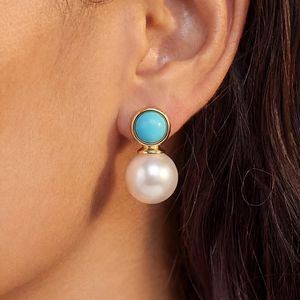 Pendientes de Perlas Blancas Turquesa con Baño de Oro de 18K y Cobre para Mujer, Joyería Boho con Bisel Redondo y Perlas Colgantes, Regalo - Product Image 5