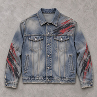 Veste en jean personnalisée pour homme, effet peinture spray, graphisme vieilli, style vintage délavé, streetwear