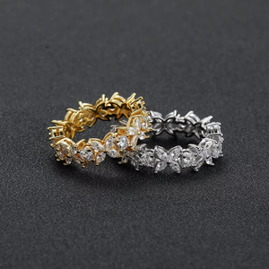 Hip-hop Copper Zircon Flower <b>Ring</b>, Women's Flower <b>Ring</b>, Index <b>Finger</b> <b>Ring</b>. - Product Image 2