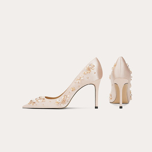 Zapatos de Tacón de Mujer de 6cm/8cm con Pedrería y Flores, Elegantes y Sensuales para Bodas de Primavera/Otoño - Product Image 4