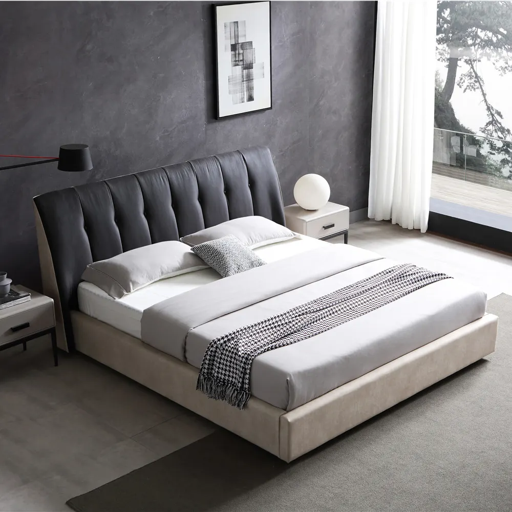 Tessuto della pelle scamosciata letto mobili camera da letto moderna doppia con letti singoli letto in tessuto imbottito
