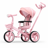 Tricycle pliable pour enfants, vélo à 3 roues avec capote et panier, poignée de poussée parentale pour les tout-petits, garçons et filles de 1 à 3 ans