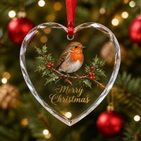 Ornement en verre cristal transparent en forme de cœur personnalisable, ornement en verre cristal pour cadeau de Noël, souvenir, décoration intérieure à suspendre