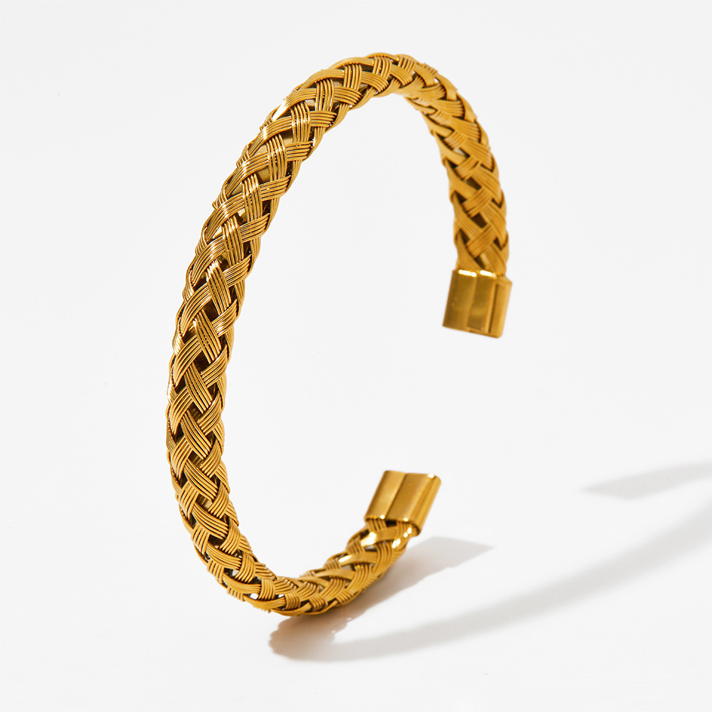 ファッション編組ステンレス鋼線オープンバングルブレスレット高