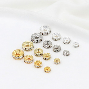 DIY 14K/18K gold-plated diamond-encrusted spacer beads, genuine gold-plated diamond <b>ring</b>, round wheel bead bracelet, material - Product Image 1