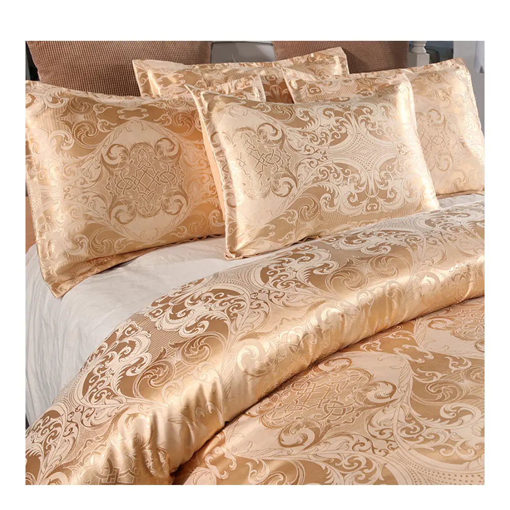 European Baroque Style Gold Jacquard Double Fluffy European Style Queen Duvet Bedding Set