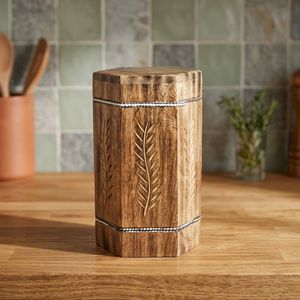 Urna Funeraria de Madera para Cenizas de Adultos, Caja Conmemorativa con Hojas Talladas, Urna Columbaria para Entierro - Product Image 4