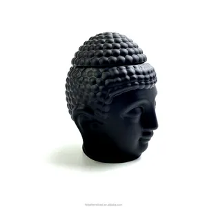 Commercio all'ingrosso Buddha nero opaco bianco testa smerigliato candela di vetro vaso con coperchio di cristallo della caramella vaso di vetro fatto a mano di lusso del biscotto vaso
