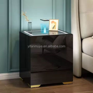 <span class=keywords><strong>Table</strong></span> <span class=keywords><strong>de</strong></span> <span class=keywords><strong>chevet</strong></span> moderne intelligente en bois blanc et <span class=keywords><strong>noir</strong></span> avec 2 tiroirs, charge sans fil, design contemporain pour chambre à coucher - Product Image 1