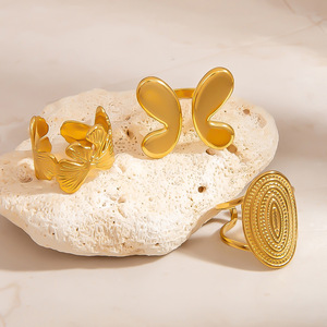 Butterfly Shape Stainless Steel <b>Ring</b> 18K Gold Color Open Design Unisex Fashion Jewelry Gift - Product Image 2