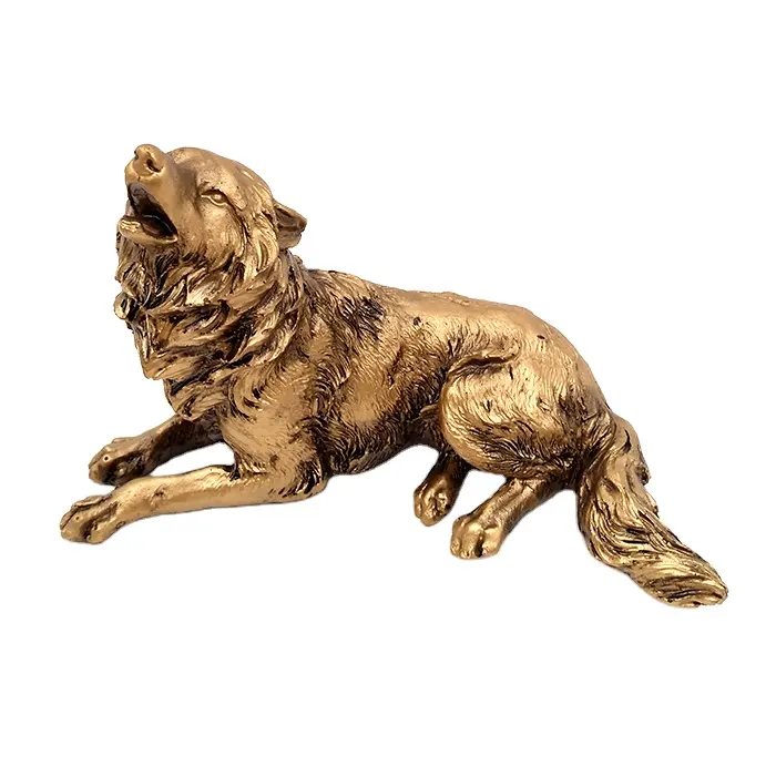 Wildlife Sitting Bronzed Wolf Statue Timberwolves Decor Figurine for Rustic Cabin Lodge Animal Totem Spirit Collectible Art Gift