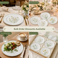 Assiette à dîner en céramique à motif floral personnalisé, cuite à haute température, sans danger pour les aliments, facile à nettoyer, vaisselle en porcelaine pour hôtel et restaurant