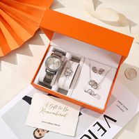 Ensemble de bijoux pour femme, montre en or rose, collier, boucles d'oreilles, bague, bracelet, ensemble de bijoux tendance 5 pièces, logo personnalisé, cadeau