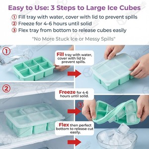 Molde de Hielo Cuadrado Grande de Silicona de Grado Alimenticio de Derretimiento Lento con Tapa Apilable para Whisky, Cócteles y Bar en Casa - Product Image 6