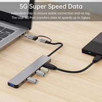 Hub multiport USB 3.0/2.0 7-en-1 en alliage d'aluminium avec logo personnalisé, type C, station d'accueil OTG en stock