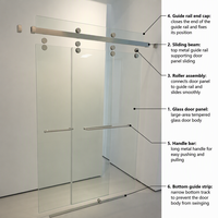 Porte de douche coulissante sur rail en verre sans cadre de luxe personnalisée en SUS304 avec grandes roulettes, en verre trempé de 8 mm pour hôtel ou villa