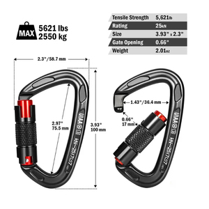 Mosquetón Profesional de Escalada 24KN, Forma de D, Aluminio Aeronáutico, Cierre de Seguridad, Equipo de Montañismo para Exteriores - Product Image 4