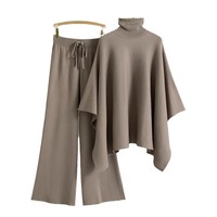 Ensemble deux pièces automne-hiver pour femme, style élégant transfrontalier, comprenant un pull en maille à col montant et un pantalon large