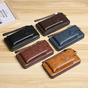 Portefeuille en cuir pour homme, pochette de marque pour téléphone, double fermeture éclair, portefeuille de luxe, pochette en cuir, grande capacité - Product Image 4