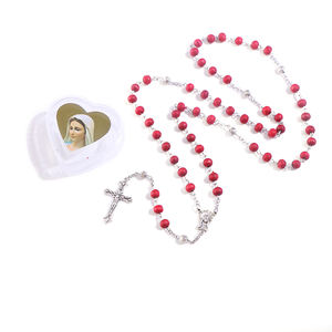2024 Komi Vendita all'Ingrosso <span class=keywords><strong>Collana</strong></span> <span class=keywords><strong>Rosario</strong></span> con Perline Profumate in Legno Rosso Centro Maria e Ciondolo Croce Sacra Argentata - Product Image 5