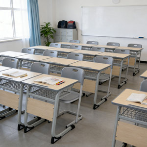 Silla Ergonómica al por Mayor con Tablero <span class=keywords><strong>de</strong></span> Madera y Estructura Metálica, <span class=keywords><strong>Mesa</strong></span> y Silla <span class=keywords><strong>de</strong></span> <span class=keywords><strong>Estudio</strong></span> con Estante <span class=keywords><strong>de</strong></span> Almacenamiento para Estudiantes <span class=keywords><strong>de</strong></span> Primaria - Product Image 2