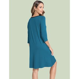 Chemise de nuit pour femme en tissu doux modal et élasthanne, manches 3/4, col en V, longueur genou, vêtements de nuit en bambou, ensemble de chemises de nuit pour femme - Product Image 5