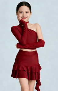 Conjunto de Falda Corta Plisada Asimétrica para Baile Latino, Vestido Midi Rojo para Salsa, <span class=keywords><strong>Swing</strong></span>, Baile de Salón, <span class=keywords><strong>Jazz</strong></span>, Disfraz para Adultos 100% - Product Image 4