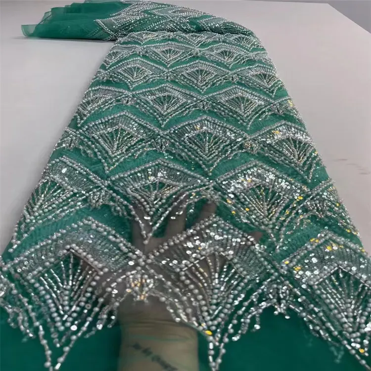 Новый дизайн кружевной ткани многоцветная жемчужная вышивка блестки Роскошная ткань из бисера Кружевная Ткань Вышивка для женских платьев