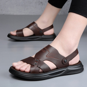 Sandalias de hombre con tiras cruzadas, primera capa de cuero vacuno, suela de EVA antideslizante, casuales de verano, punta abierta, con hebilla. - Product Image 3