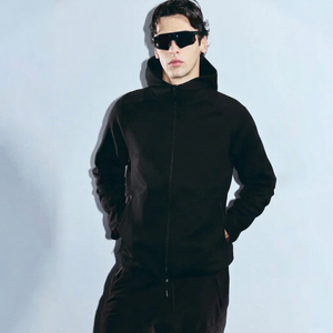 Veste à capuche en polaire zippée intégrale pour homme, hiver |   Noir avec poches zippées |   Vente en gros OEM/ODM - Product Image 1