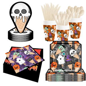 DAMAI Factory Wholesale Use Halloween Skull Ice Cream Paper Plate Set - Product Image 4