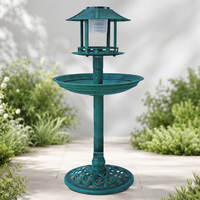 Lanterne solaire de nuit pour bain d'oiseaux en résine verdigris, avec piédestal, pour extérieur, éco-responsable, résistante à la rouille, décoration de jardin