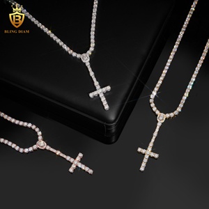 Hip Hop Jewelry 925 Sterling Silver <strong>Cross</strong> Style Moissanite Pendant Necklace VVS Moissanite Necklace Tennis <strong>Chain</strong> for <strong>Men</strong> - Product Image 3