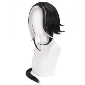 La parrucca cosplay di Main Saint Da Yongjie Wujian <span class=keywords><strong>Wuchen</strong></span> presenta un cuoio capelluto intrecciato in bianco e nero con una coda di cavallo bassa e rialzata. - Product Image 4
