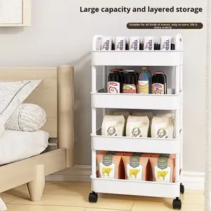 कार्यालय, लिविंग रूम, रसोई के लिए बहु-कार्यात्मक भंडारण ट्रॉली के साथ 4-स्तरीय प्लास्टिक रोलिंग उपयोगिता कार्ट - Product Image 3