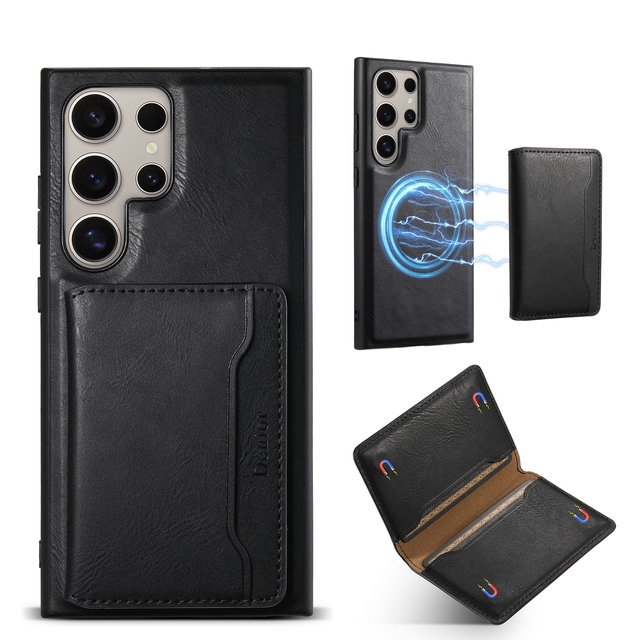 Denior for S25/S24/S23 Series Ins Style PU Leather Phone Case 3 Card Slots Wallet Function Screen Camera Protector Magnetic