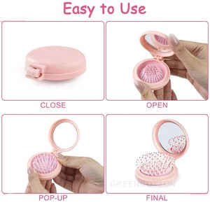 Peine pequeño de airbag plegable con logotipo personalizado con espejo de maquillaje DIY Cute Girl Cojín Peine de masaje de cabeza y espejo todo en uno - Product Image 4