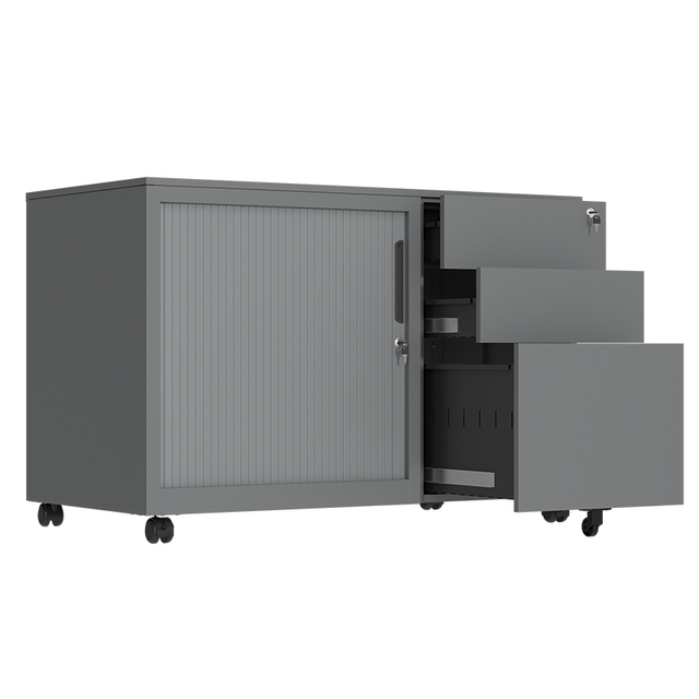 Office Furniture Steel Mobile Caddy File Cabinet Metal 3 Drawer Storage with Tambour Door Mobile Pedestal Cabinet